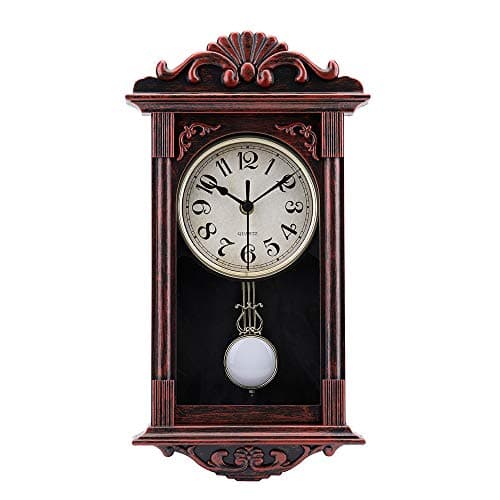 Image of jomparis Pendulum Wall Clock Retro Quartz Decorative Wall Clock for Living Room,Office,Home Decor (16 Inch, Bronze)