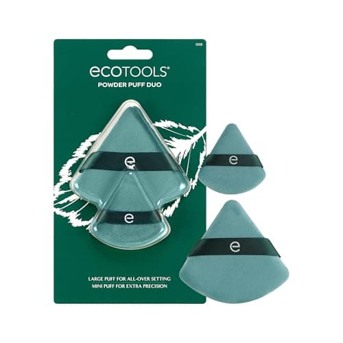 Image of EcoTools Powder Puff Duo, Large & Mini Makeup Puffs for Setting, Baking & Mattifying, Finger Band for Precise Application, Vegan, Cruelty-Free, Sustainable Face Makeup Tools, 2 Count