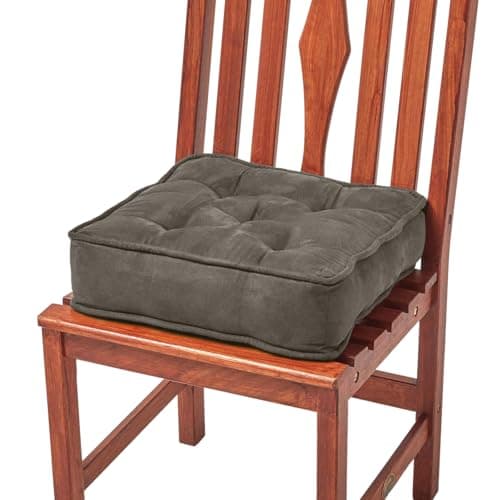 Image of HOMESCAPES Grey Dining Chair Booster Cushion Large Firm 40cm Square Seat Pad with Supportive 10cm Thick Lift Luxury Soft Grey Faux Suede Cushion For The Elderly, Post-Operative and Pregnancy