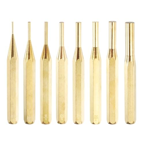 Image of sourcing map 8pcs Brass Punch Set 1/16" 3/32" 1/8" 5/32" 3/16" 7/32" 1/4" 5/16" Non-marring Drive Pin Punch Cylindrical Alignment Punches for Watch Repair Jewelry and Craft