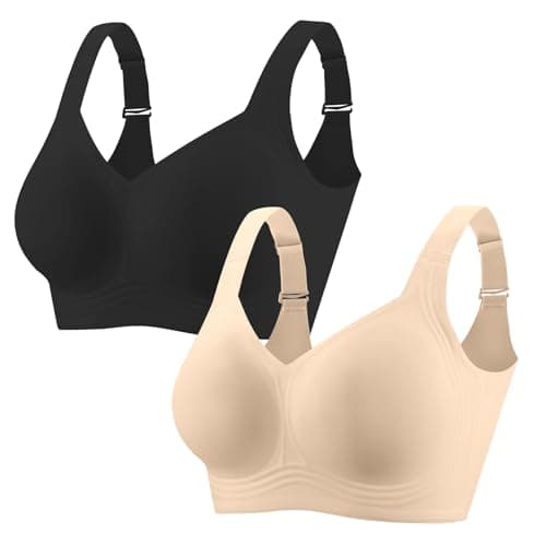 Image of PoseFree 2 Pack Bras for Women Non Wired Support Comfort Bra| Seamless Full Coverage Everyday Wireless Bra for Relaxed Fit L