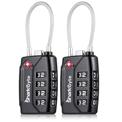 Image of SharkByte TSA Approved Suitcase Locks - 4-Dial Security Travel Combination Padlock, Flexible Cable Wire Travel Lock for Suitcases, Luggage Locks, Travel Bag Gym Locker Small PadLock with code (2 Pack)