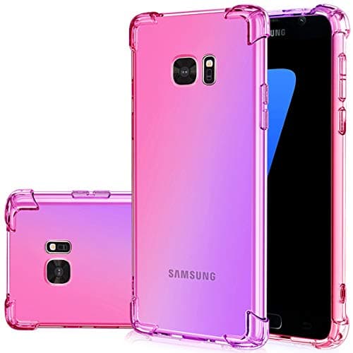 Image of Gufuwo Case for Samsung S7, Galaxy S7 Cute Case Girls Women, Gradient Slim Anti Scratch Soft Clear TPU Phone Case Cover Shockproof Case for Samsung Galaxy S7 (Pink/Purple)