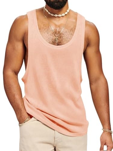 Image of Runcati Mens Workout Tank Tops Sleeveless Shirt Muscle Gym Bodybuilding Fitness Training Loose Fit T Shirts Pink L