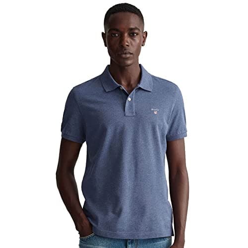 Image of GANT Men's Reg Shield SS Pique Polo Shirt, Dark Jeans Blue Melange, S