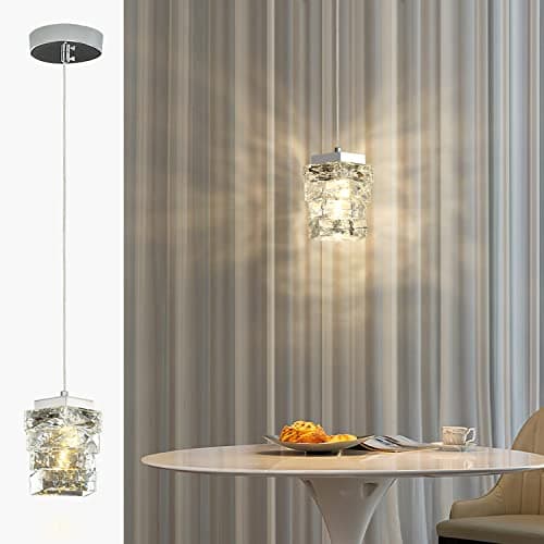 Image of Sxtiger Modern Crystal Pendant Light, 3-Color LED Crystal Hanging Light Fixture Indoor Ceiling Pendants Lamp for Bedroom Kitchen Island Dining Room Hallway (Silver)