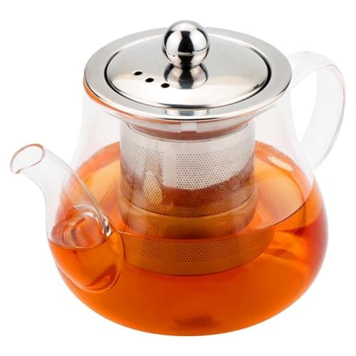 Image of Honneeo Glass Teapot 800 ml No Drip Borosilicate Tea Pot with Infuser, Stovetop Safe Tea Kettle with 304 Stainless Still Strainer Small Teapot for Loose Leaf, Herbal, Fruit, Bubble Tea (800ml)