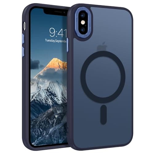 Image of BENTOBEN for iPhone X/XS Case Magnetic [Compatible with MagSafe], Translucent Matte Back Anti-yellow Slim Soft TPU Military Grade Shockproof Women Men Protective Phone Cover for iPhone X/XS, Deep Blue