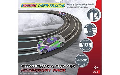 Image of Micro Scalextric Track Extension Pack - Straights and Curves - Extend Your Layout by 148cm, Includes 6x 150mm Straights & 4x 45 Degree Curves, Micro Scalextric Accessories