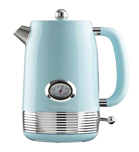 Image of Daewoo Denver 1.5L Rapid Boil Kettle – Sky Blue, 3000W Fast Boil, Temperature Gauge, 360° Base, Retro Vintage Design, Ideal for Home, Office, and Gifting