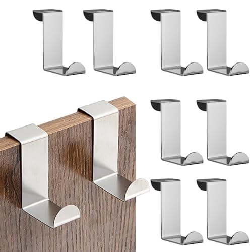 Image of YANJINGSHE 10 Pack Stainless Steel Over Door Hooks, No Drill Over Door Hanger for Bedroom, Bathroom, Kitchen & Wardrobe, Strong Coat Hooks & Door Hangers for Clothes, Silver Over The Door Hooks