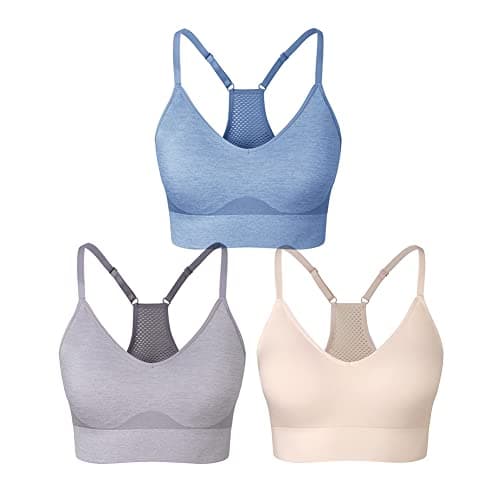 Image of SEGRILA Women’s Sports Bra Padded Racerback Workout Yoga Bras with Adjustable Straps,Pink+Purple+Blue,M