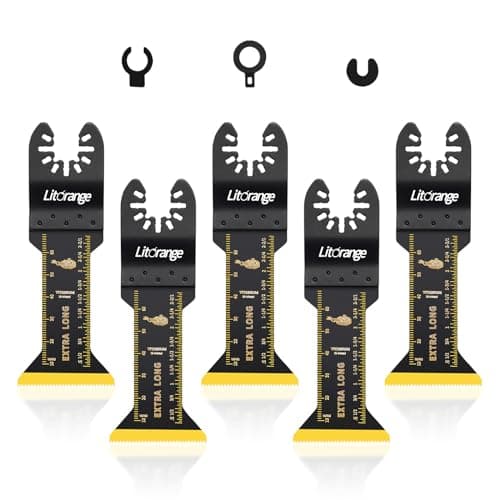 Image of Litorange 5 Pcs Extra-Long Titanium Oscillating Multi Tool Blades, Universal Quick Release Saw Blades for Cutting Metal Nails Screws Wood and Plastic, Fit Dewalt Ryobi Milwaukee Rockwell Makita Bosch