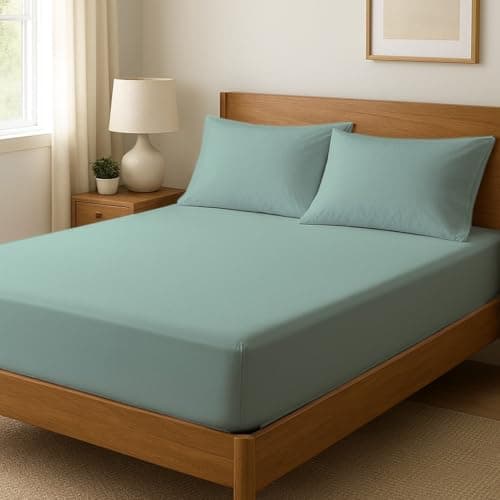 Image of Novexa 100% Egyptian Cotton Small Double Fitted Sheets 400 Thread Count 35cm Deep Cooling Hotel Quality Bed Sheet Luxury Ultra Soft Bottom Duck Egg Fitted Bedsheets