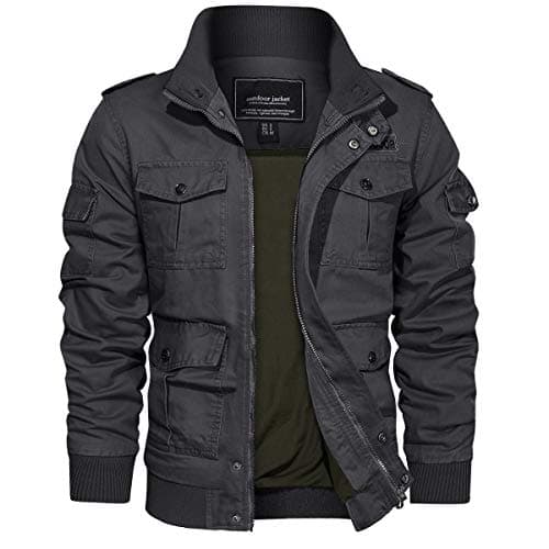 Image of EKLENTSON Casual Winter Coat for Men Warm Military Bomber Cargo Jacket Windbreaker with 7 Pockets,Grey.L