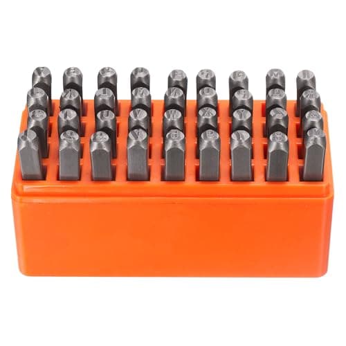 Image of sourcing map 36pcs Metal Stamping Kit 3/16" (5mm) Steel Uppercase Letter and Number Punch Set (A-Z / 0-8 / "&" Symbol) Punch Press Tool with Case for Imprinting Metal Plastic Wood Leather