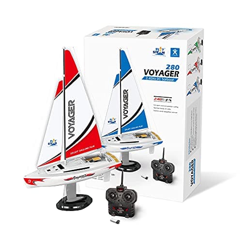 Image of PLAYSTEAM Voyager 280 RC Controlled Wind Powered Sailboat in Red - 17.5" Tall