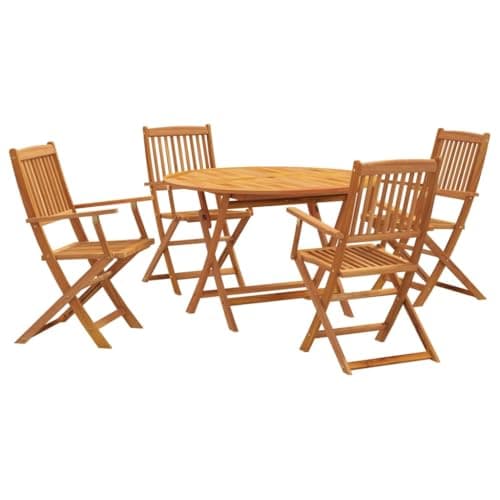 Image of vidaXL Solid Acacia Wood 5-Piece Dining Set, Retro Design, Foldable Garden Furniture with Parasol Hole, For Outdoor & Indoor Use