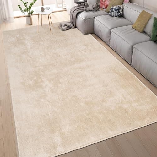 Image of homeart Area Rugs – Soft, Short Pile Monochrome Carpets - Anti-Slip Backing, Machine Washable, Modern Fluffy Rugs for Living Room, Bedroom, Kitchen, Enterance - Beige, 80x150 cm