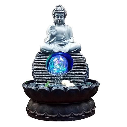 Image of Uziqueif Indoor Sitting Buddha Tabletop Fountains - Small Zen Meditation Water Feature Desktop Fountain Waterfall for Home Office Living Room or Bedroom Indoor Spaces Décor,Grey,Buddha D