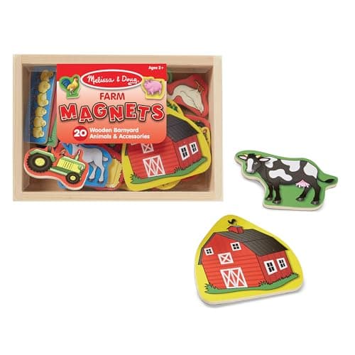 Image of Melissa & Doug Wooden Farm Animal Magnets Set, 20 Fridge Magnets in a Box for Toddlers, Barnyard Educational Toys for Boys and Girls, Preschool Learning Toys for Age 2+