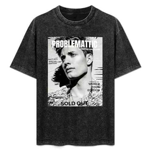Image of Problemattic Matt Rife Summer Casual Tee Short Sleeve Crew Neck Cotton Tops Unisex Washed Vintage T-Shirt Black XXL