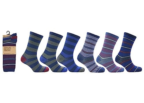 Image of John Rider 12 Pair Value Pack Mens Plain Patterned Bright Striped Everyday Socks | Cotton Socks for Men Suitable for Work and Casual Wear UK Shoe Size 6-11 (Mixed Stripes)