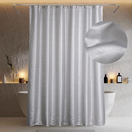 Image of Popkozzi Silver Grey Glitter Shower Curtains: Fabric Sparkle Bling Shiny Metallic Shimmer Curtain for Bathroom - Anti Mould Water Repellent Washable Shower Curtain for Wet Room - 183 x 183cm Drop