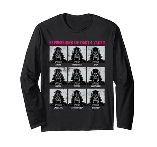 Image of Star Wars Expressions of Darth Vader Funny Long Sleeve T-Shirt, Adult Unisex, Black, Large