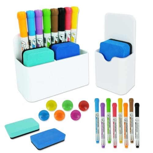 Image of Morocket 18 Pcs Whiteboard Accessories Set, 2 Magnetic Pen Holders, 8 Whiteboard Markers, 6 Magnets, 2 Whiteboard Sponges, Pen Organiser, Magnetic Marker Holder for Home, School, Office