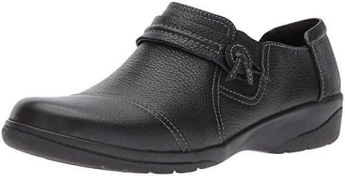 Image of Clarks Women's Cheyn Madi Slip-On Loafer, Black Tumbled Leather, 10 D - Wide