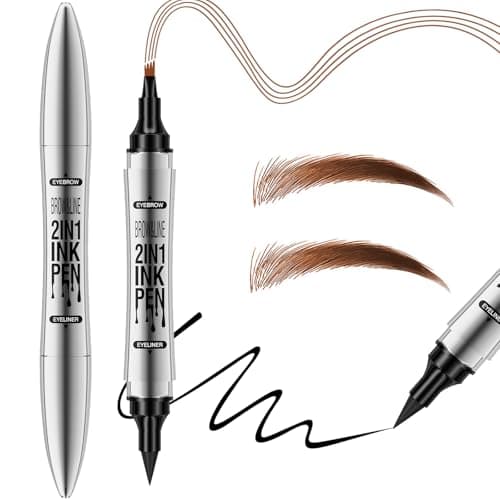 Image of Waterproof Microblading Eyebrow Pen - 2 in 1 2024 New Double Ended Magic Precise Eyebrow Pen Microblade Effect Eyebrow Pencil Brow Contouring Pen with 4 Micro Fork Tip (Light Brown)