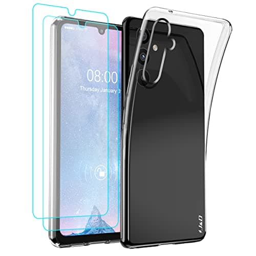 Image of J&D Case Compatible for Samsung Galaxy A34, Crystal Clear Anti-Yellow Ultra Slim case with (2-Pack) Screen Protectors, Anti-Shock Soft TPU Silicone Case for Galaxy A34, Transparent