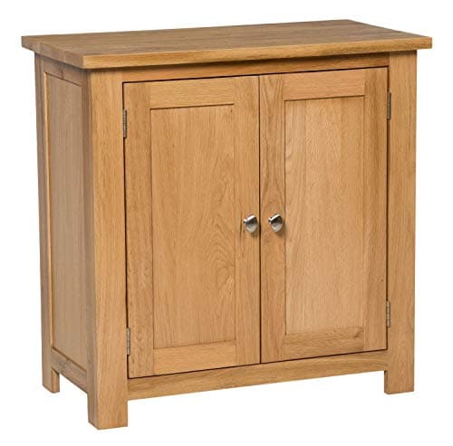 Image of Hallowood Furniture Waverly Oak Small Wooden Cabinet with 2 Door and Adjustable Shelf, Small Oak Sideboard, Solid Wooden Cupboard for Kitchen, Bedroom or Hallway, Living Room Furniture