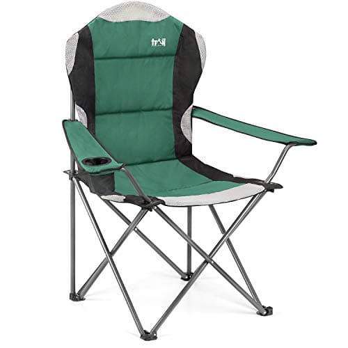 Image of Trail Kestrel High Back Folding Camping Chair, Luxury Padded Seat with Breathable Mesh, Heavy Duty Tubular Steel Frame, Cup Holder Armrest, Lightweight & Portable with Carry Bag (Green)