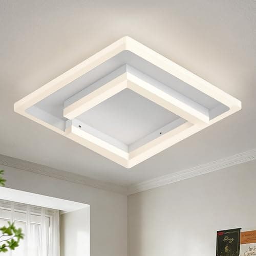 Image of Qamra 24 W LED Ceiling Light, 20 cm Acrylic White Ceiling Light, 4000 K Square Ceiling Light for Living Rooms, Bedrooms, Hallways, Kitchens and Dining Rooms