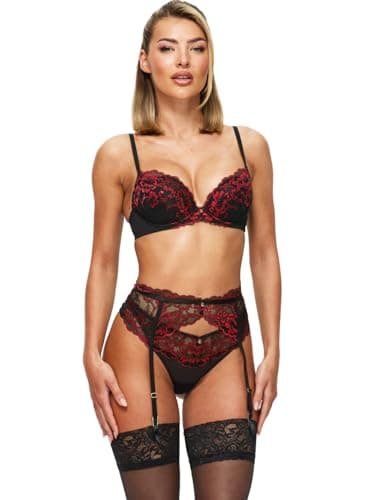 Image of Ann Summers Valentines Sexy Lace Padded Plunge Bra, Fuller Bust DD+, A-G Cup, Curve-Enhancing Womens Underwear with Padded Cups & Underwire, Removable Mini Pads for Smaller Sizes, Adjustable Straps