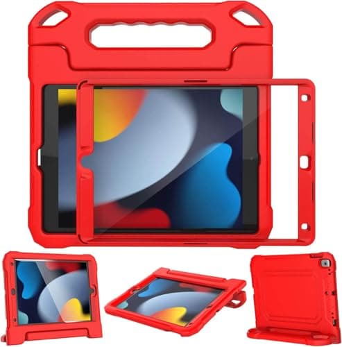 Image of MOXOTEK Kids Case for iPad 9th/8th/7th Generation 10.2 Inch 2021/2020/2019, Case for iPad Air 3rd Gen/Pro 10.5 Inch, Durable Shockproof Cover with Screen Protector for iPad 10.2 & 10.5, Red