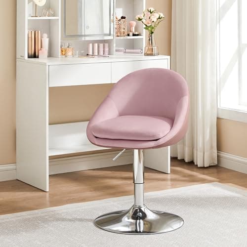 Image of VASAGLE Adjustable Dressing Chair, Office Chair, Swivel Stool with Backrest, Steel, for Counter, Home Office, Dressing Table, Dining Room, Jelly Pink and Silver Grey LJB100SA01