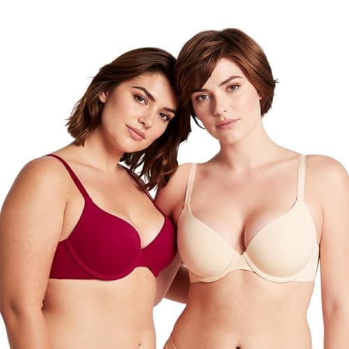 Image of Curve Muse Women's Plus Size Full Coverage Padded Underwire Bra-2PK-Nude,Red-32DDD (EU:70F)