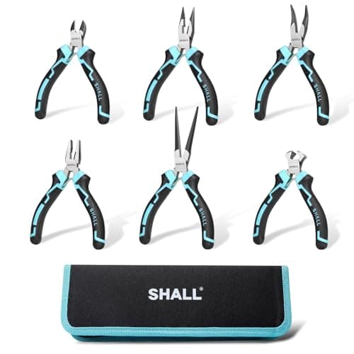 Image of SHALL 6-Piece Mini Pliers Set with Pouch,Includes Wire Cutters, Needle-Nose Pliers, Long-Nose Pliers, Curved-Nose Pliers, Diagonal Pliers, and Electrician's Pliers.