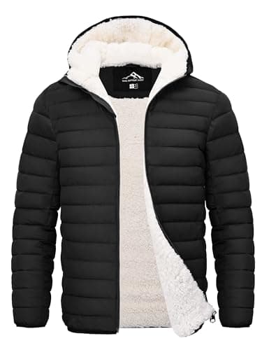 Image of Peakwell Men's Sherpa Lining Warm Winter Fleece Jacket Outdoor Coat Down Quilted Parka, Black, XXL