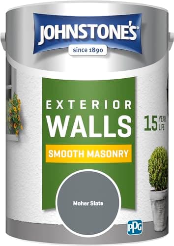Image of Johnstone’s – Exterior Smooth Masonry Paint – Moher Slate – Up to 15 Years Protection – Weather & Dirt Resistant – 60m² Coverage Per Tin - Dry in 1-2 Hours – 5 L