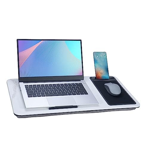 Image of Baoee Large Lap Desk White Marble,Portable Tray with Pillow Cushion Fits Up to 17",with Slot,Mouse Pad,Great for Home & Office