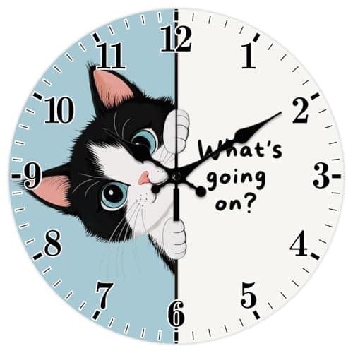 Image of CHGCRAFT Peekaboo Cat Wall Clock 12 Inch Cartoon Cat Clock Battery Operated Silent Non Ticking Round Decorative Clocks for Home Office Decoration