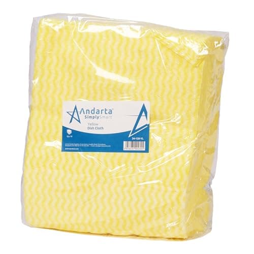 Image of andarta - Yellow J-Dish Cloths - Pack of 50 (35 x 42cm) - Versatile Cleaning Cloths for Kitchens, Bathrooms and General Areas - Absorbent, Quick-Drying, Washable and Lightweight