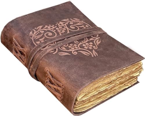Image of Leather Journal, Beautiful Heart Embossed Journals for Women, Deckle Edge Vintage Paper Leather Journals for Women | Vintage Journal, Writing Journals for Women, 200 Pages of Antique Paper (8x6 Inch)