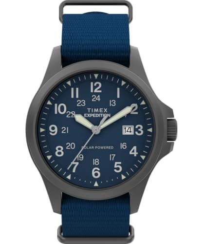 Image of Timex Men's Expedition Field Post Solar 41 mm Quartz Watch - Blue Eco-Conscious Fabric Strap with Blue Dial and Sapphire Crystal TW2Y31700