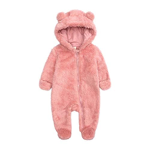 Image of KIDDLETOWN Baby Snowsuit Newborn Winter Hooded Romper Fleece Snowsuit Baby Zipper Jumpsuit Cartoon Bear Winter Coat for Girls and Boys 0-3 Months