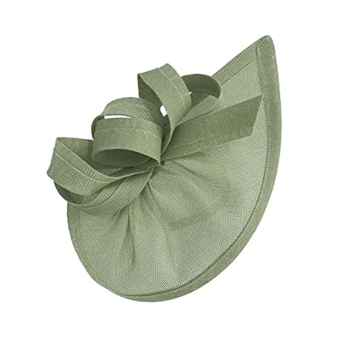 Image of Caprilite Vegan Moon Hoop Fascinator Hat on Headband Wedding Ascot Races Bespoke Sinamay Disc (Sage Green)
